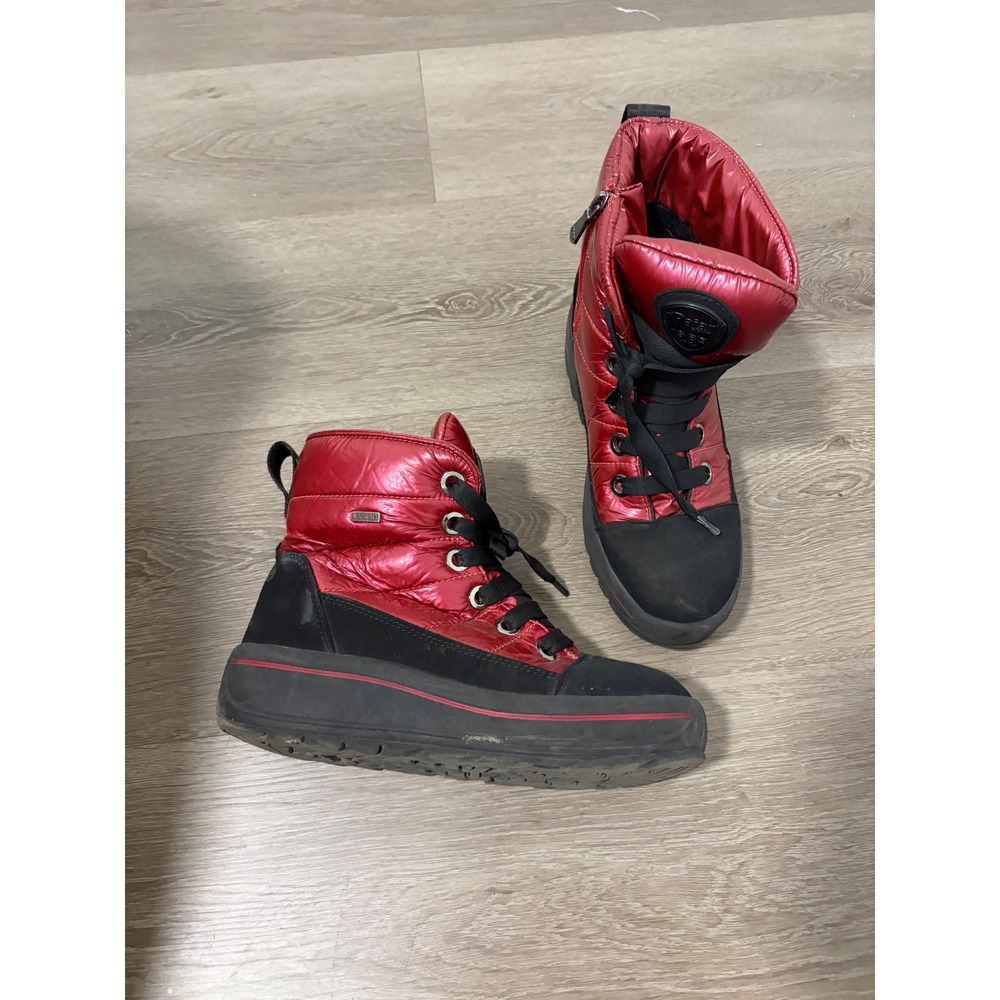Pajar Canada Women Red Metallic Quilted Puffer Snow Boots Size 10 Waterproof Zip